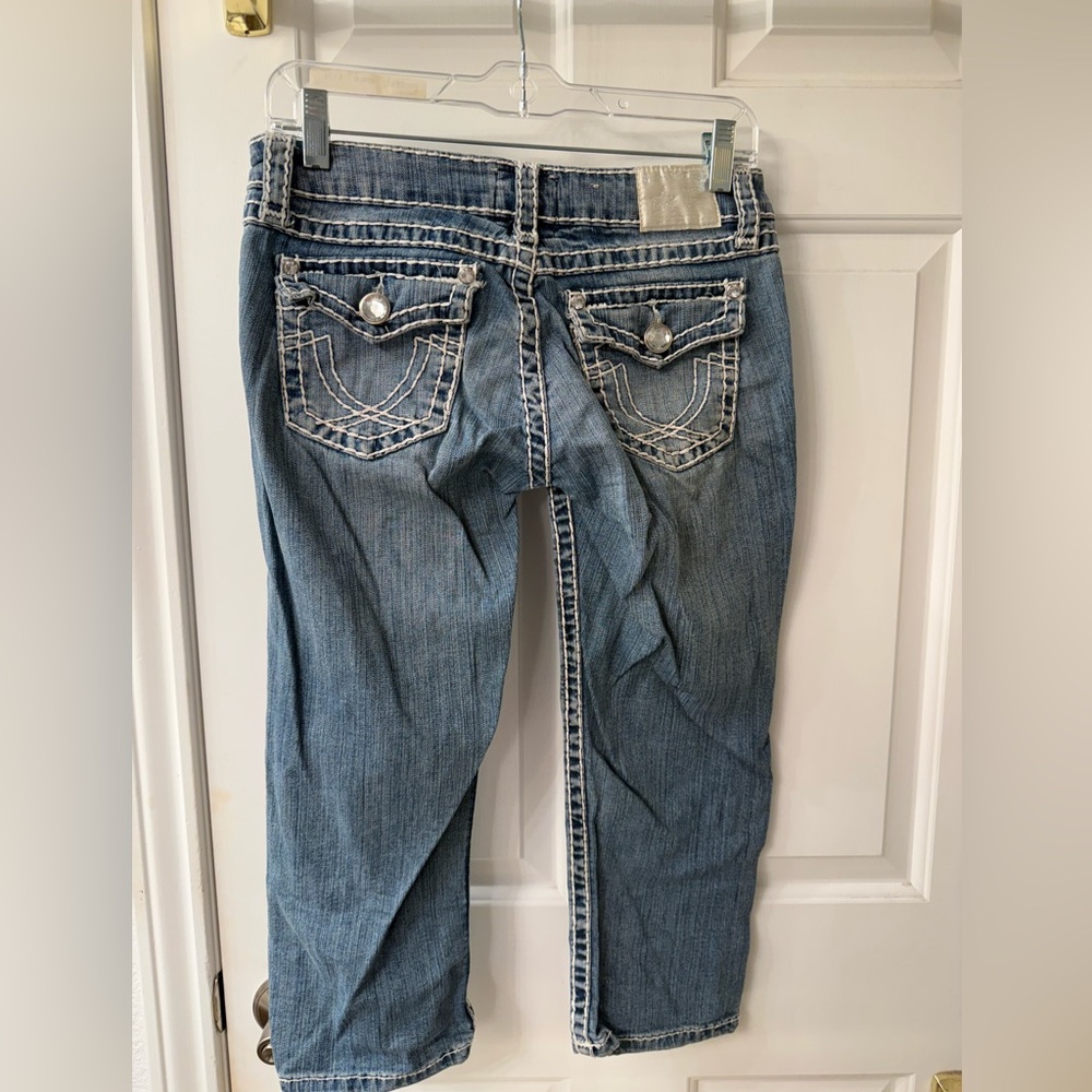 Women's Blue Cropped Embellished Jeans - Picture 2 of 2